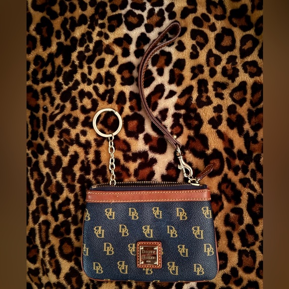 Dooney & Bourke Handbags - Dooney & Bourke Blue and Tan Monogram Wristlet